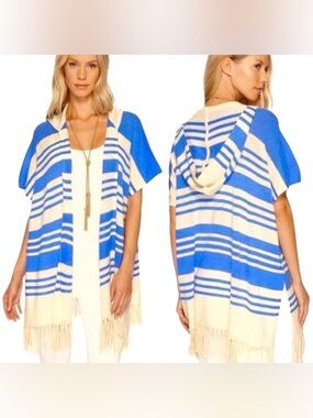 Lily Pulitzer Avion Cashmere Cardigan Hoodie Blue Stripe One Size